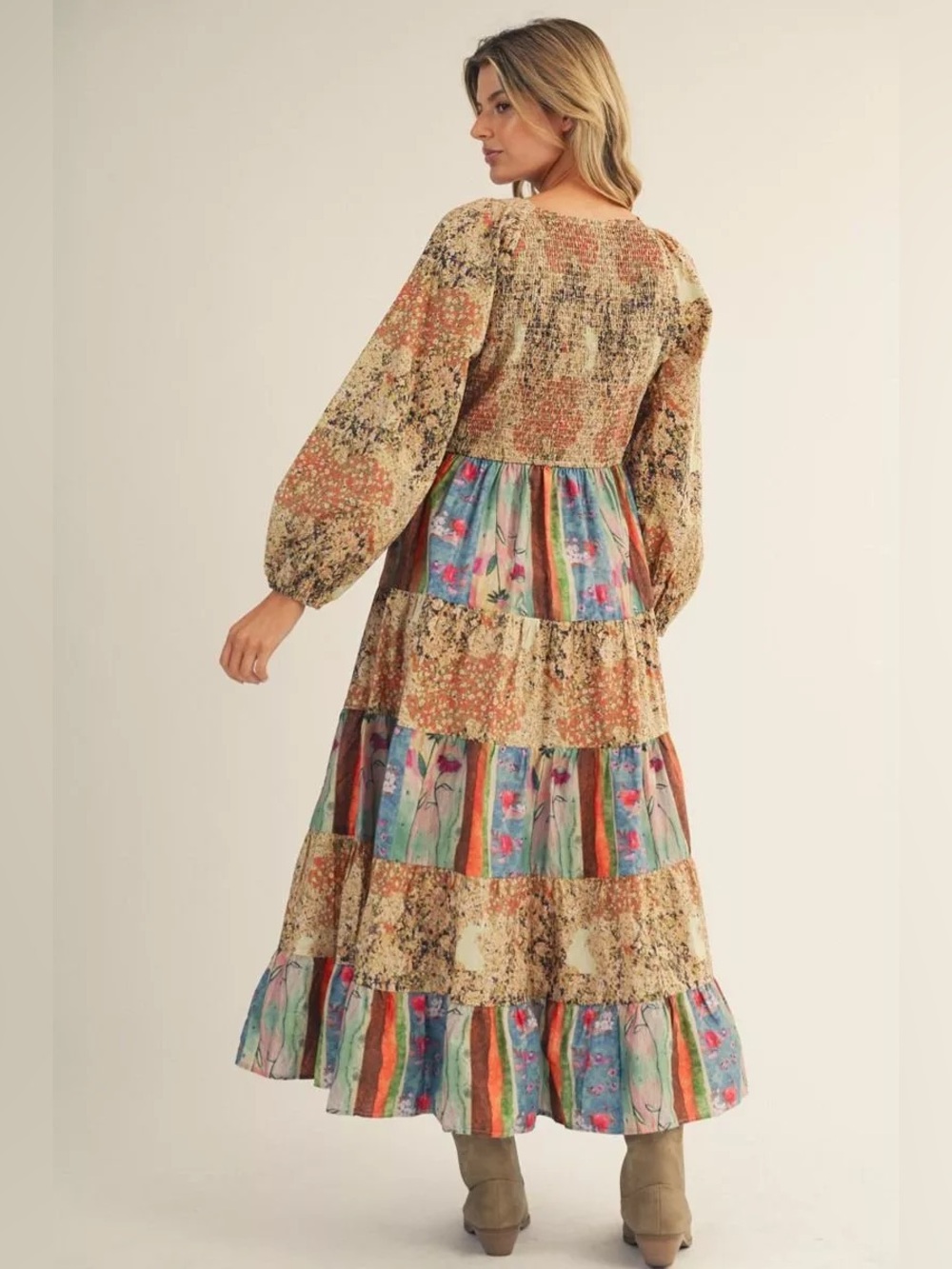 #258 Boho Patchwork Maxi Dress in Multicolor - Picture 2 of 4
